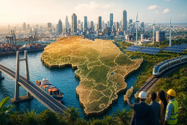 Illustration representing global investment guarantees supporting infrastructure and development projects across Africa