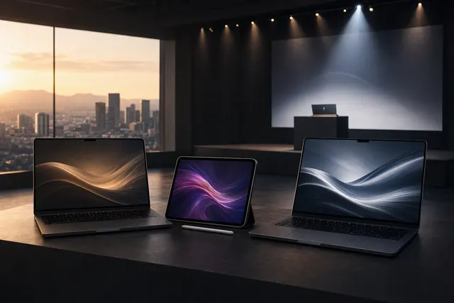 Illustration for reports about Apple’s October 28 Pro and Tell event and expected Mac and iPad announcements