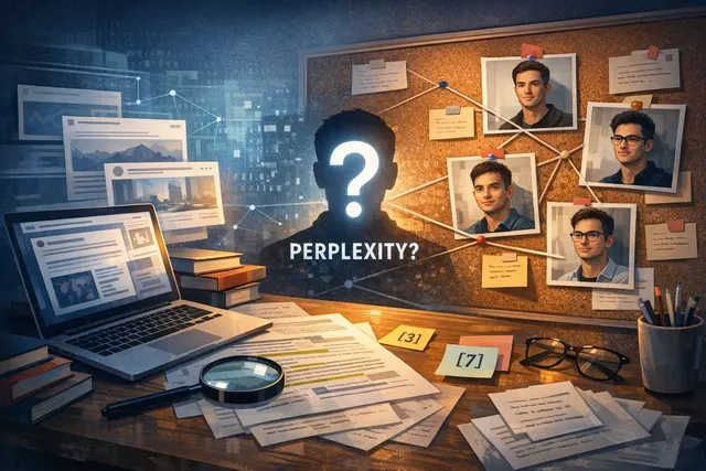 Conceptual illustration of the Perplexity AI logo and search interface on a digital background