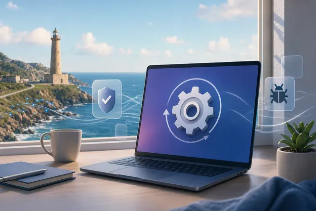 Conceptual illustration representing a Linux desktop software update.