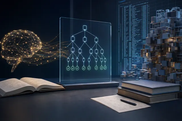 Illustration of AI-assisted formal verification examining compiled software code