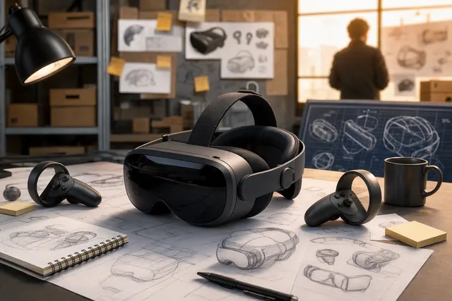 Editorial illustration of Valve Steam Frame VR headset launch preparations