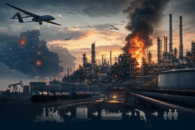 How are sustained Ukrainian drone strikes and resulting “unscheduled maintenance” affecting Russia’s oil production and refinery operations—