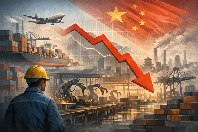 Chart showing China's manufacturing PMI falling to 49.2 in July 2026, its first contraction in five months