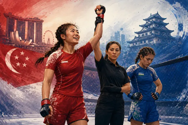 AI-generated illustration representing an Asian Games mixed martial arts contest