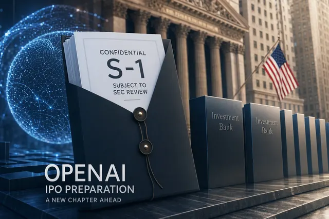 Illustration representing OpenAI preparing for a public offering and Wall Street IPO process