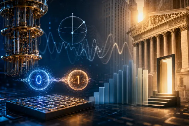 Conceptual illustration of quantum computing technology and qubits representing the rise of quantum startups