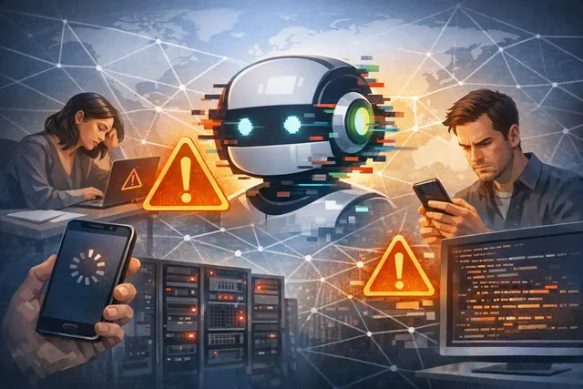 Illustration of a ChatGPT service outage affecting web, mobile, Codex and API users