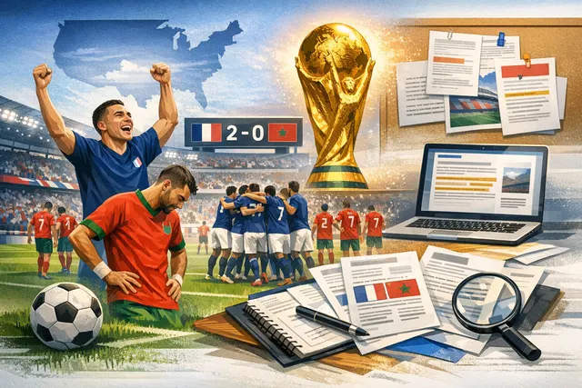 Kylian Mbappé celebrating after scoring against Morocco in the 2026 World Cup quarterfinal at Gillette Stadium.