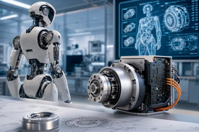AI-generated conceptual illustration for an article about an integrated humanoid robot joint motor and controller