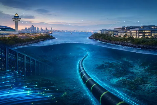 What is the Nongsa–Changi submarine cable project between Singapore and Batam, who developed it, what did Deputy Prime Minister Gan Kim Yong