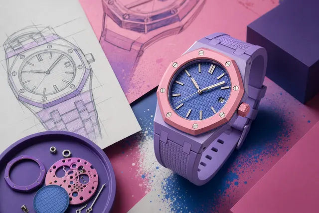 AI-generated illustration of a colorful Swatch x Audemars Piguet Royal Pop watch concept