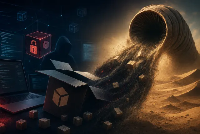 Illustration representing the Mini Shai‑Hulud supply‑chain attack spreading through open‑source npm packages