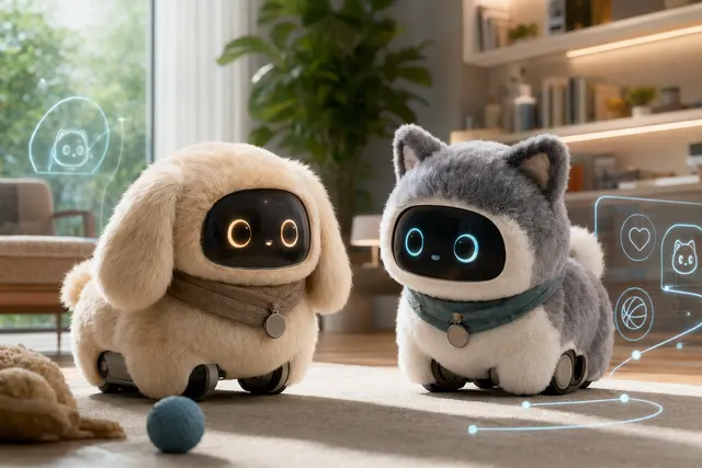 Illustration of SwitchBot KATA Friends AI robotic pets Noa and Niko