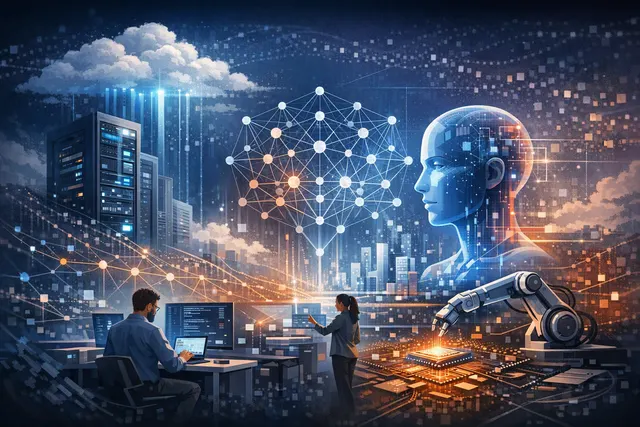 Abstract editorial illustration representing Alibaba’s Qwen3.8-Flash AI models and the open-weight Qwen4 architecture preview