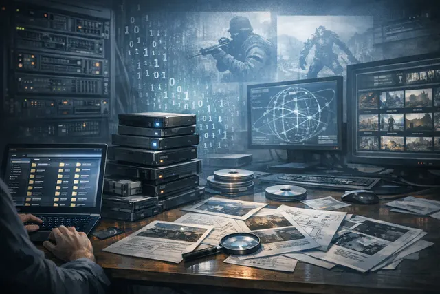 Stylized editorial illustration of the Steam2 Teraleak, showing archived game builds and data from Valve’s legacy Steam infrastructure