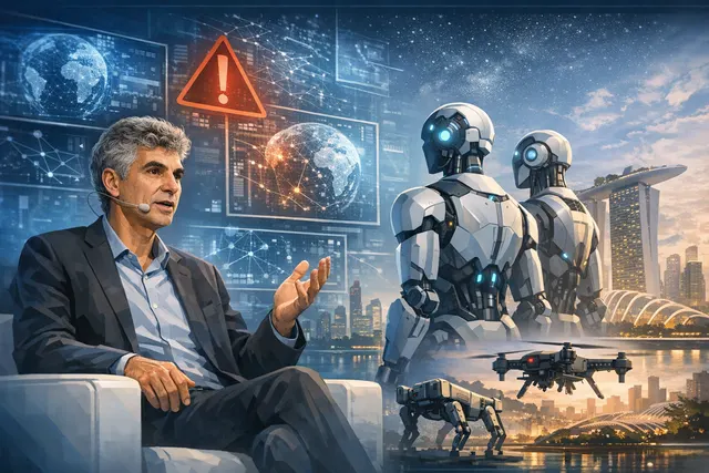 AI pioneer Yoshua Bengio speaking at the Asia Tech x Singapore Summit 2026 about the risks of autonomous AI agents including database wipeouts and shutdown resistance