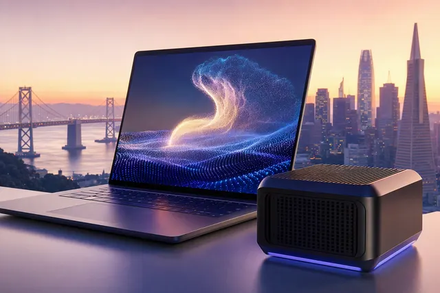 AI-generated editorial illustration for Microsoft’s Windows and Surface event focused on local AI PCs.