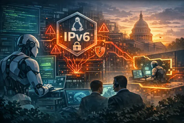 Editorial illustration of autonomous AI agents navigating a Linux kernel and isolated cybersecurity sandbox