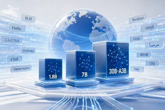 Illustration of Tencent Hy‑MT2 multilingual translation models running across cloud and mobile devices