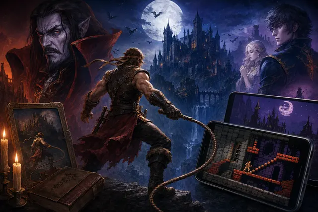 Editorial illustration for Castlevania’s 40th-anniversary promotions and Belmont’s Curse