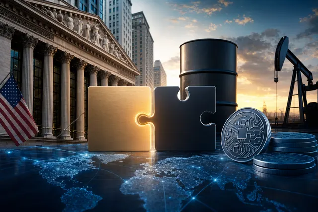 Concept illustration of crypto trading linked to global oil benchmarks like Brent and WTI
