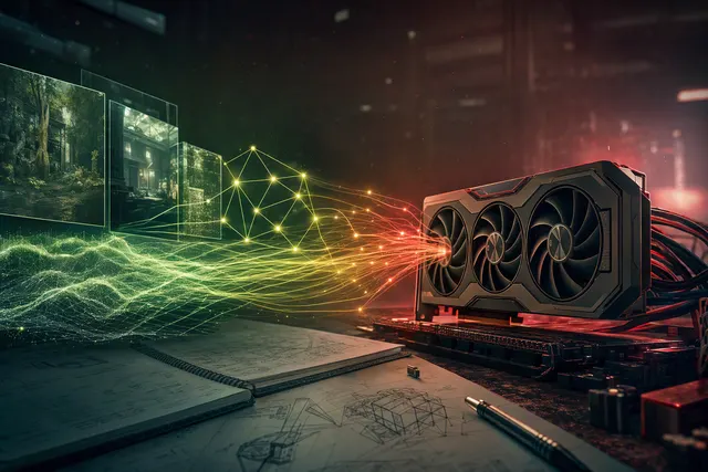 Illustration representing neural rendering being adapted to AMD Radeon graphics hardware