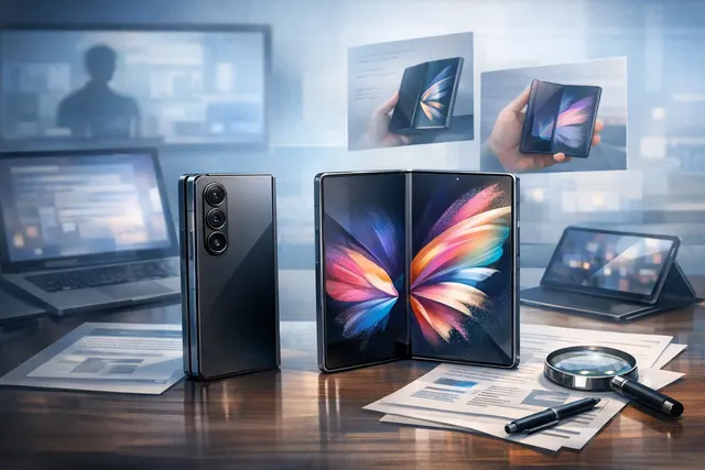 Samsung Galaxy Z Fold 8 in its new wider form factor, showing the 7.6-inch inner display and 5.5-inch cover screen