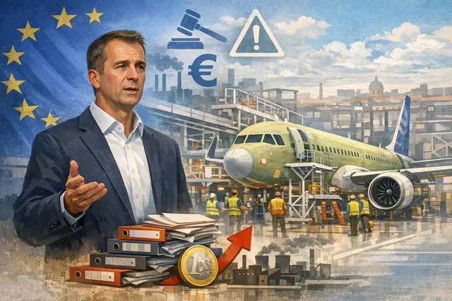 Airbus CEO Guillaume Faury gesturing during an address inside the repurposed A380 factory, now an A321neo assembly line in Toulouse, France