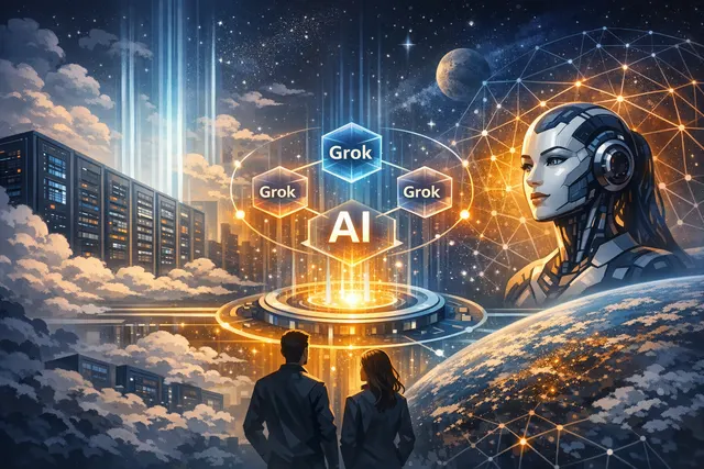 Abstract visualization of Cloudflare and xAI partnership connecting Grok AI models through a unified gateway