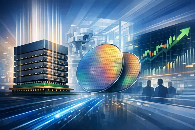A conceptual rendering of Samsung's 12-layer HBM4E memory chip, glowing with high-speed data traces to represent its role in next-generation AI computing.