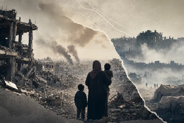 Illustration of destruction and strikes in Gaza refugee camps during the ceasefire period