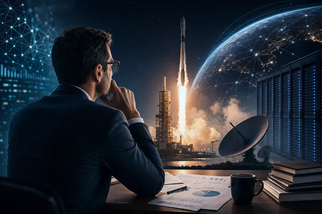 Editorial illustration accompanying JPMorgan’s $500 SpaceX price target and AI-compute growth thesis
