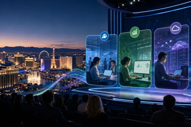 Illustration of people and AI agents working together in an enterprise setting