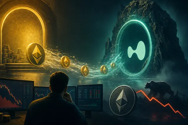 Editorial illustration of Ethereum transferred to Hyperliquid alongside a volatile Zcash short position