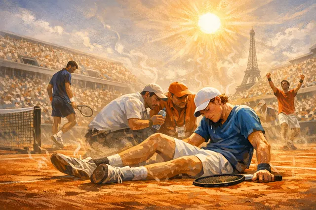 Jannik Sinner and Novak Djokovic struggling in sweltering heat at the 2026 French Open as the tournament's heat policy remains inactive