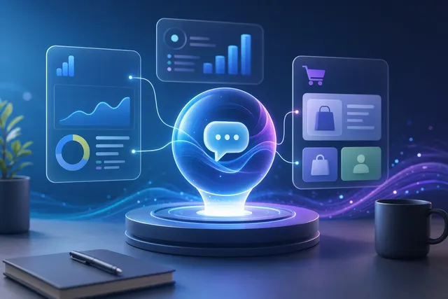 Concept illustration of Google Ask Advisor AI agent connecting marketing tools like Google Ads and Analytics