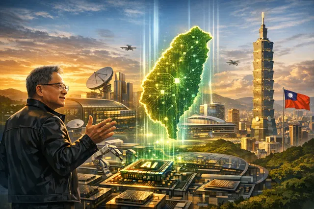 Illustration of Nvidia's Taiwan campus expansion and AI supply chain partners including TSMC and Foxconn