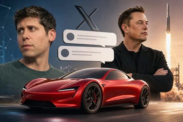 AI-generated illustration accompanying an article about Sam Altman’s reaction to Tesla’s redesigned Roadster