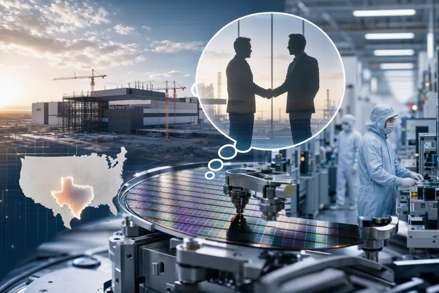 Conceptual illustration of a semiconductor fabrication facility in Texas, representing possible TSMC and Terafab cooperation