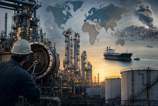 Illustration of refinery equipment representing planned maintenance and constrained diesel supply