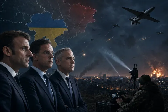 AI-generated illustration of drones over a Ukrainian city after a Russia-Ukraine ceasefire expired