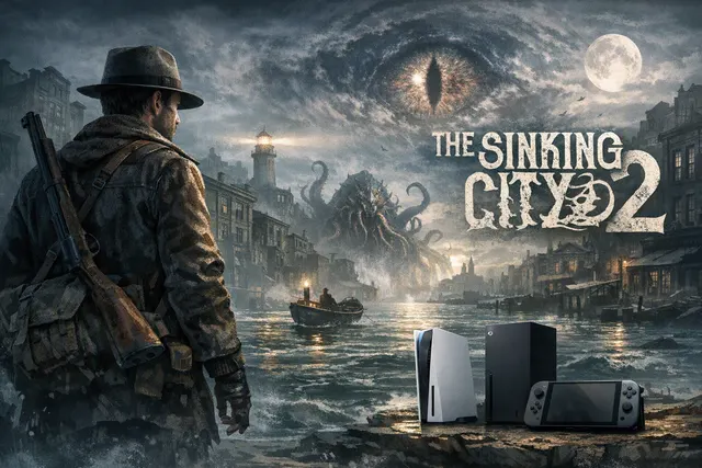 Dark editorial illustration of The Sinking City 2’s flooded Lovecraftian city of Arkham