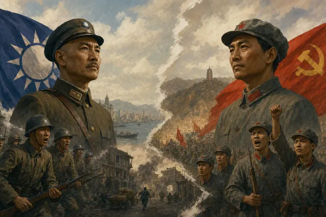 AI-generated editorial illustration for an article about the Chinese Civil War between Nationalists and Communists