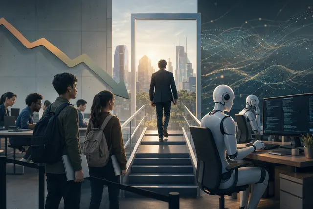 Illustration representing AI agents and changing entry-level opportunities in technical teams