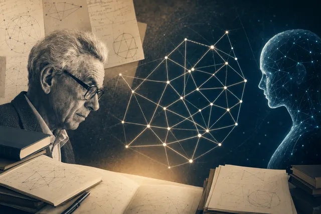 Conceptual illustration of AI reasoning solving a geometric problem inspired by Paul Erdős’s unit distance conjecture