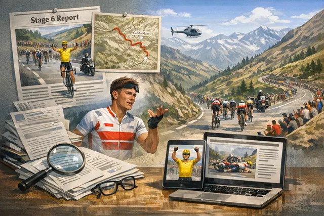 AI-generated image of Tadej Pogačar riding alone on the Col du Tourmalet during Stage 6 of the 2026 Tour de France