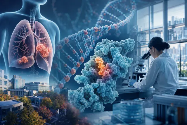 Illustration representing genetic research into inherited EGFR T790M and lung cancer risk