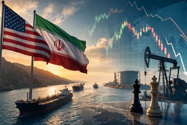 Editorial illustration accompanying a report on Strait of Hormuz oil markets