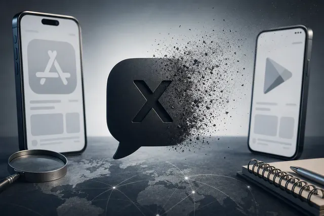 Editorial illustration of XChat disappearing from mobile app stores